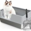 Demiwise Stainless Steel Litter Box with Lid,Large Litter Metal Litter Box with High Sided, Anti-Urine Leakage, Easy Cleaning & Odor-Less, Include Metal Scoop