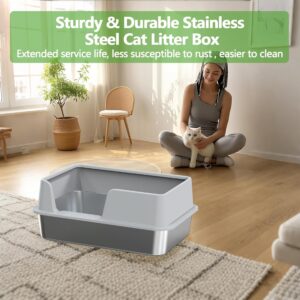 Alternative view of Demiwise Stainless Steel Litter Box with Lid,Large Litter Metal Litter Box with High Sided, Anti-Urine Leakage, Easy Cleaning & Odor-Less, Include Metal Scoop